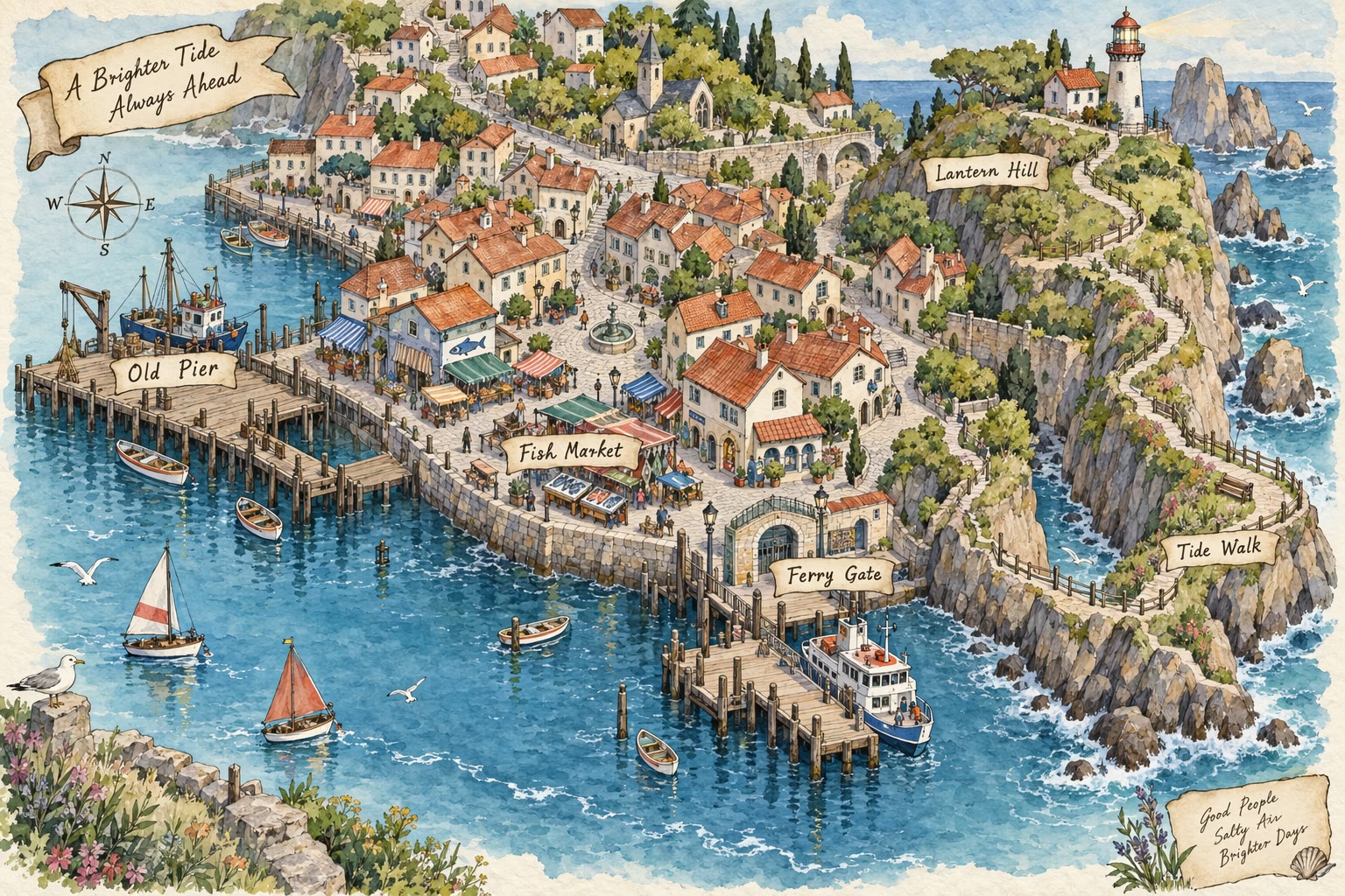 Carte de port à l’aquarelle