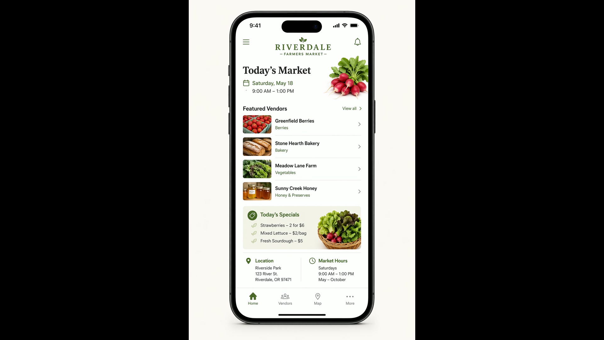 App-Screen für den Wochenmarkt
